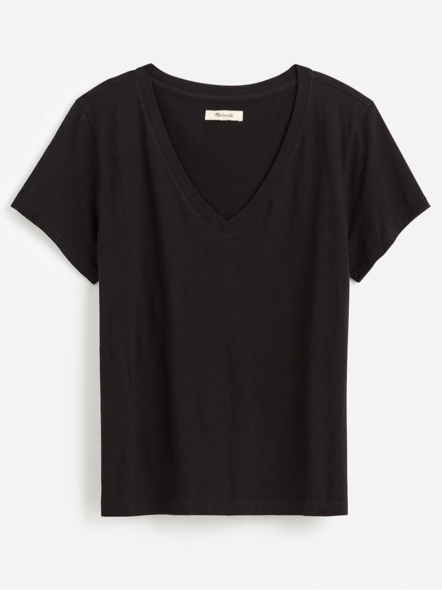 Nwt Madewell The Easy V-Neck Tee In Soft Slub, Size Xs Jet Black